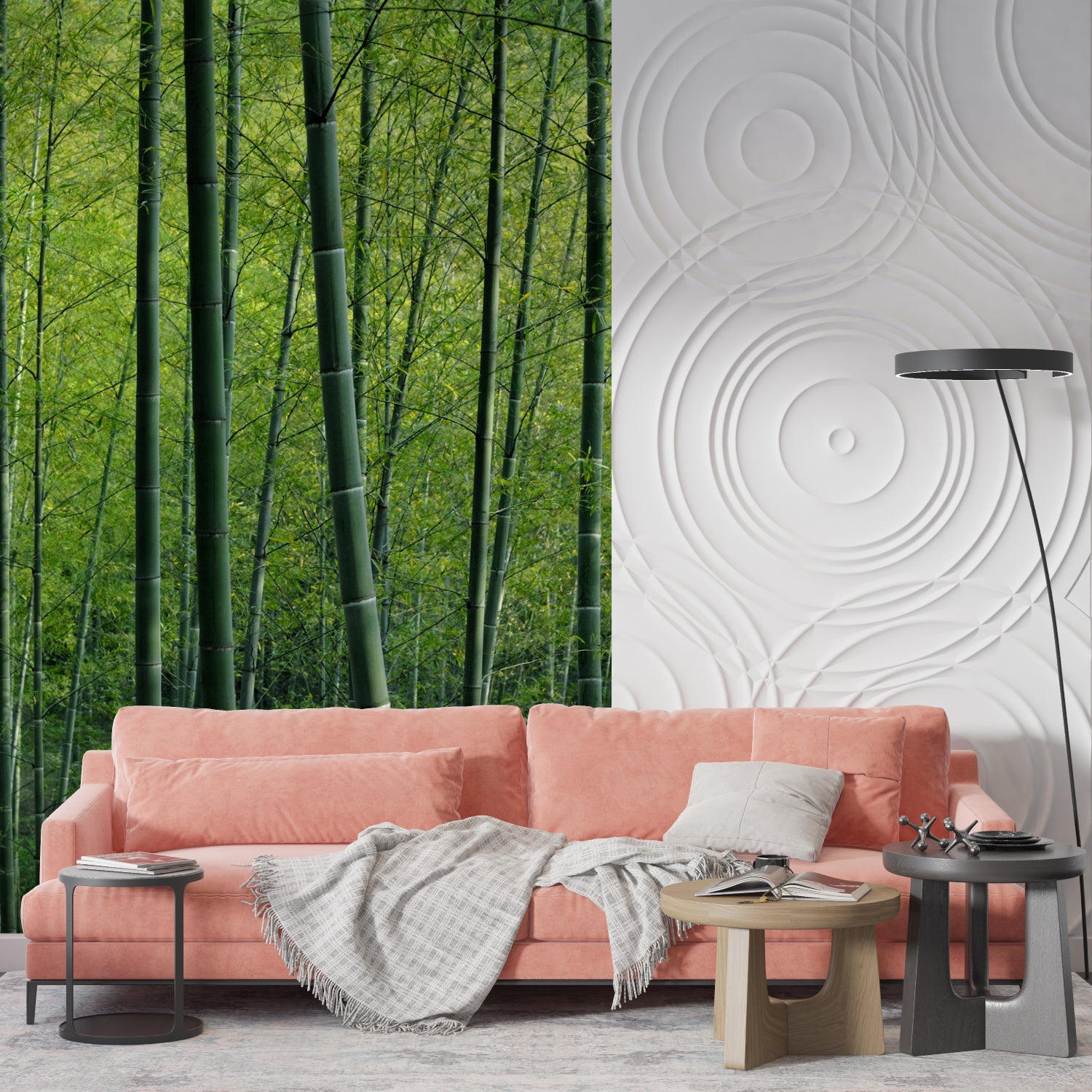 Bamboo forest mural adding height to dining room walls