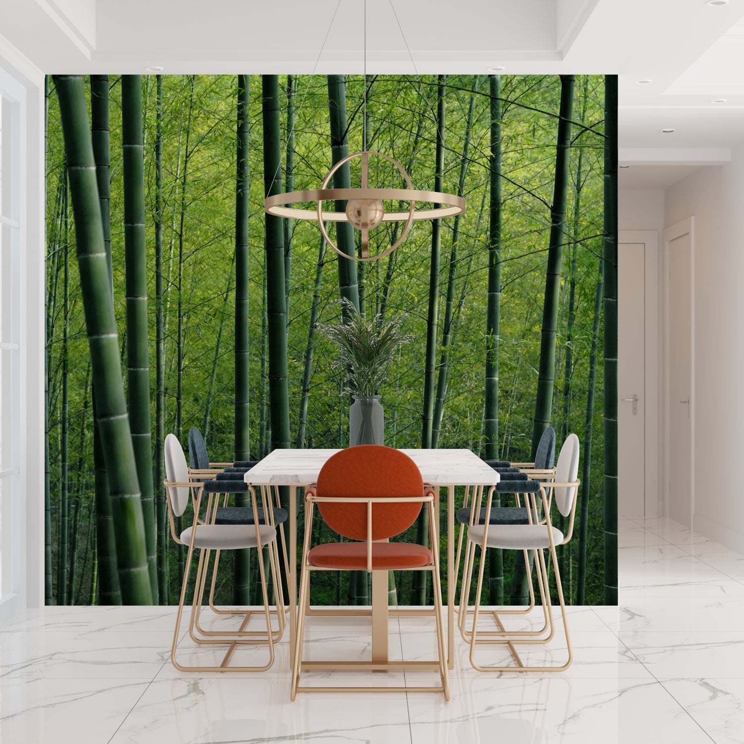 Lush bamboo wallpaper brightening home office space
