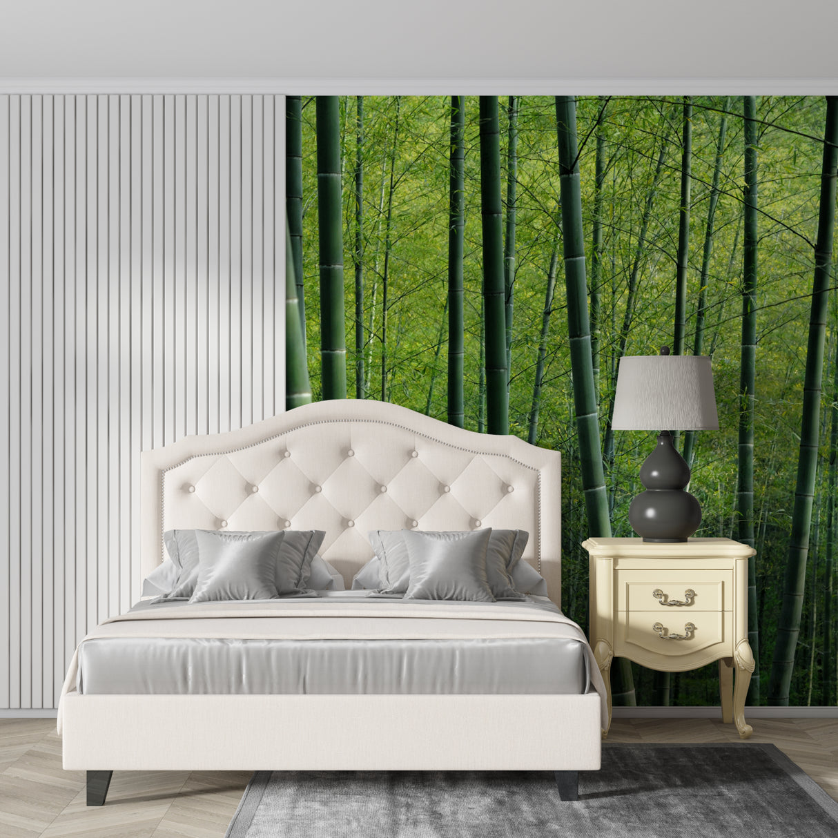 Natural bamboo wall mural enhancing bedroom decor