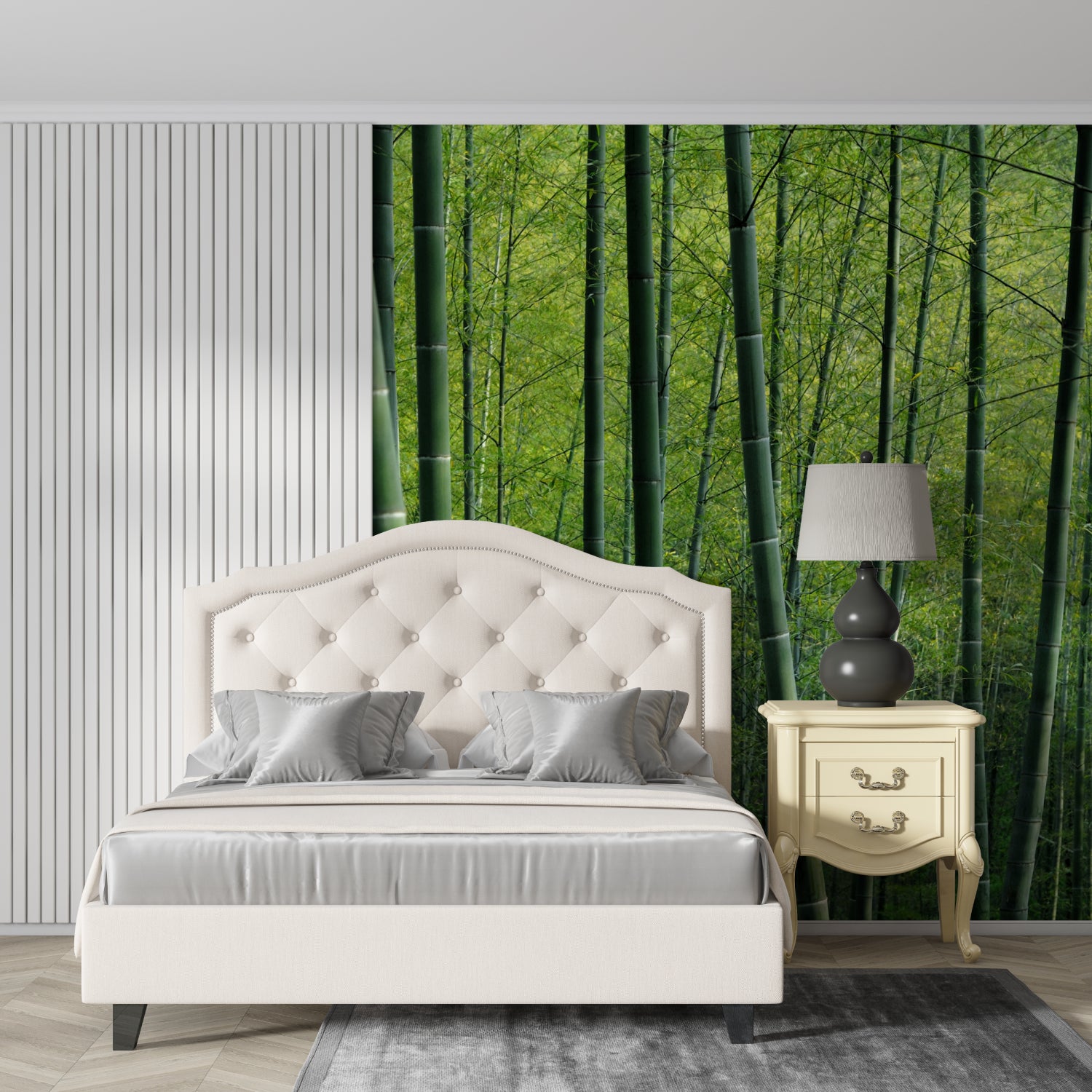 Natural bamboo wall mural enhancing bedroom decor