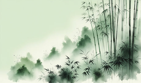 Bamboo forest wallpaper design file showing misty green watercolor pattern with elegant bamboo stalks