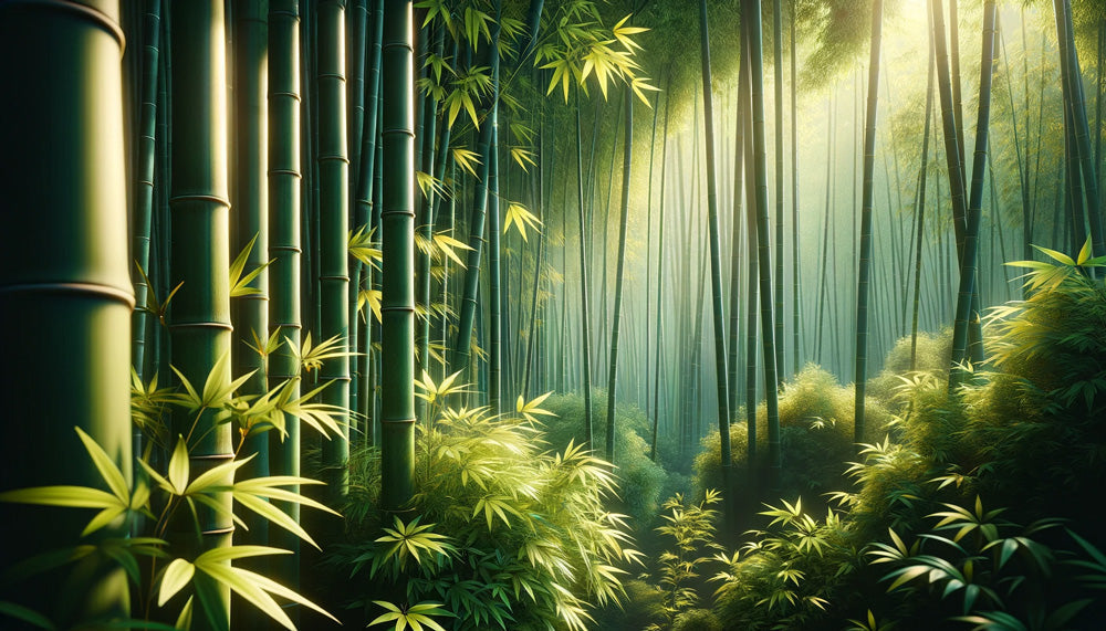 Bamboo forest wallpaper design file showing detailed misty green bamboo grove pattern