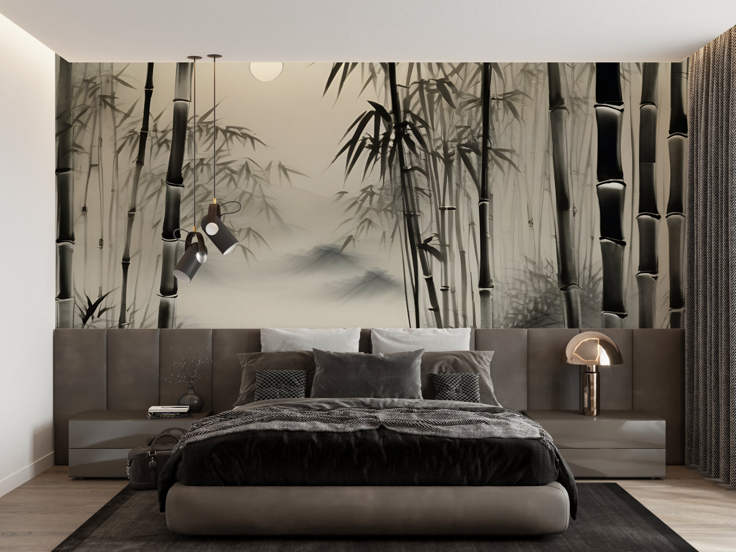 Oriental bamboo wallpaper transforming home office space
