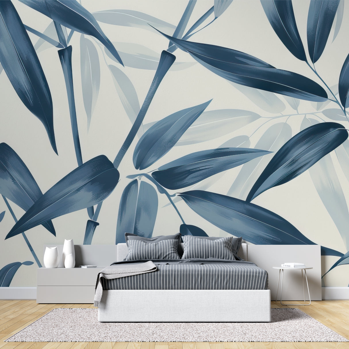 Home office with bamboo pattern wallpaper showing versatile application
