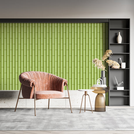 Modern Bamboo Pattern Wallpaper creating a serene atmosphere in a minimalist living room