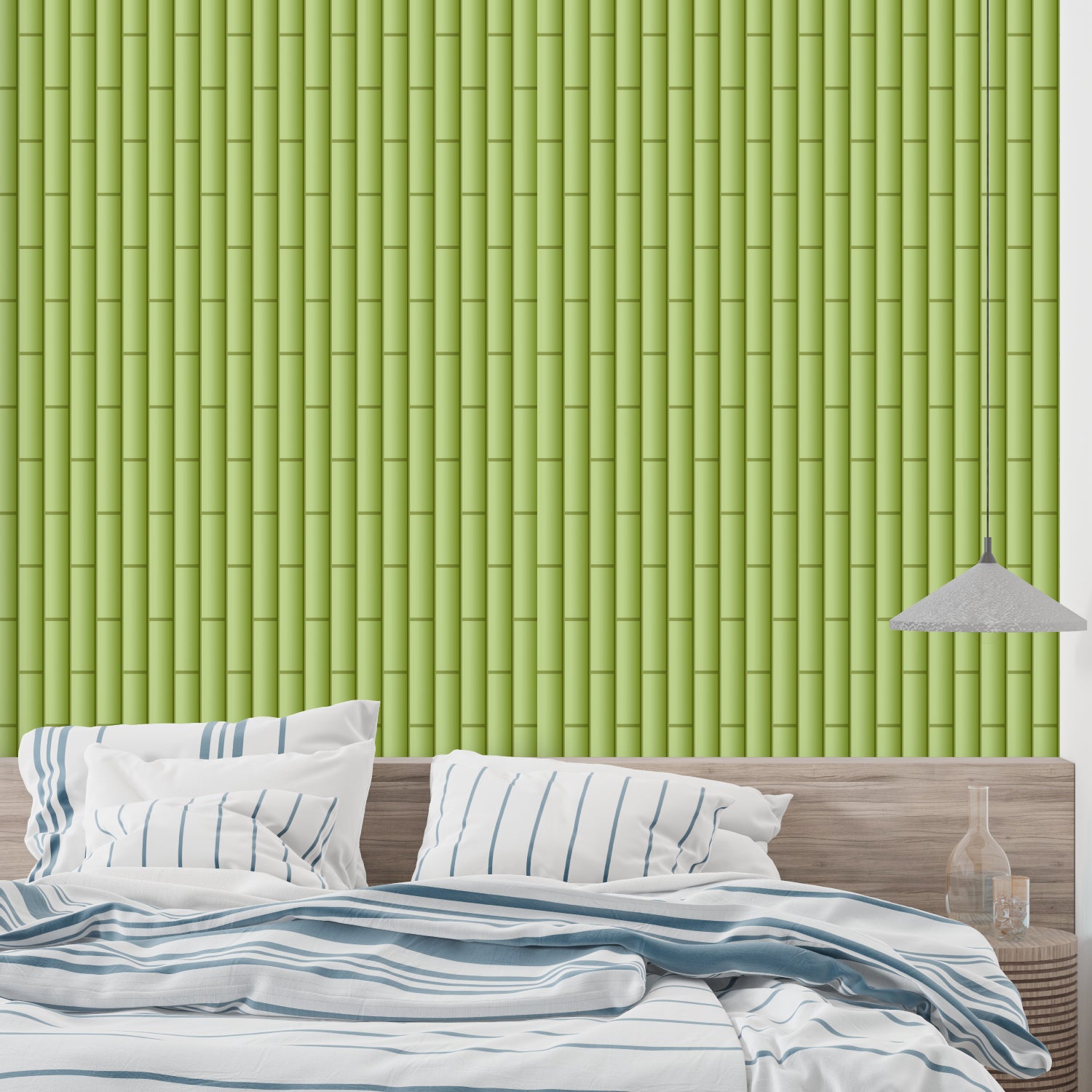 Green Bamboo Wallpaper adding vertical interest to a contemporary home office