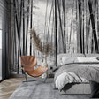 Bamboo forest wallpaper creating a serene atmosphere in a modern living room with minimalist furniture