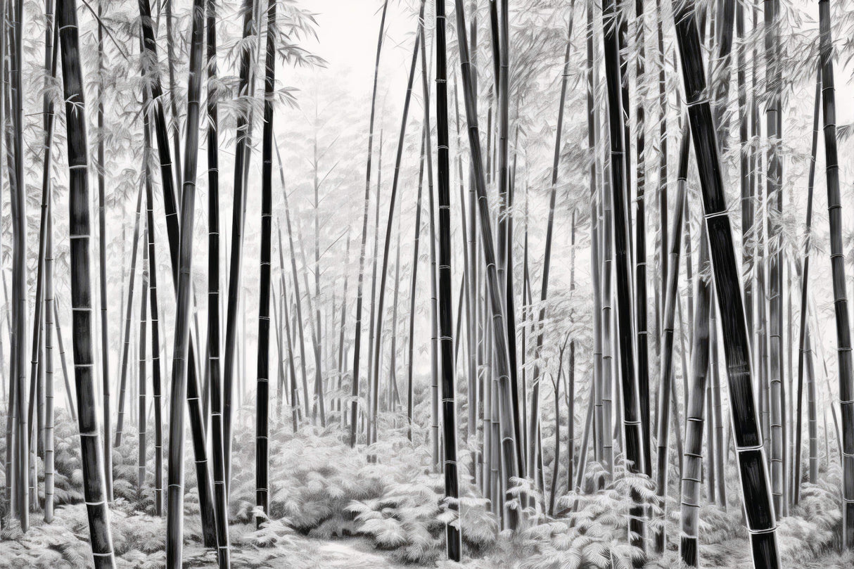 Bamboo forest wallpaper design file showing detailed monochrome pattern and misty effects