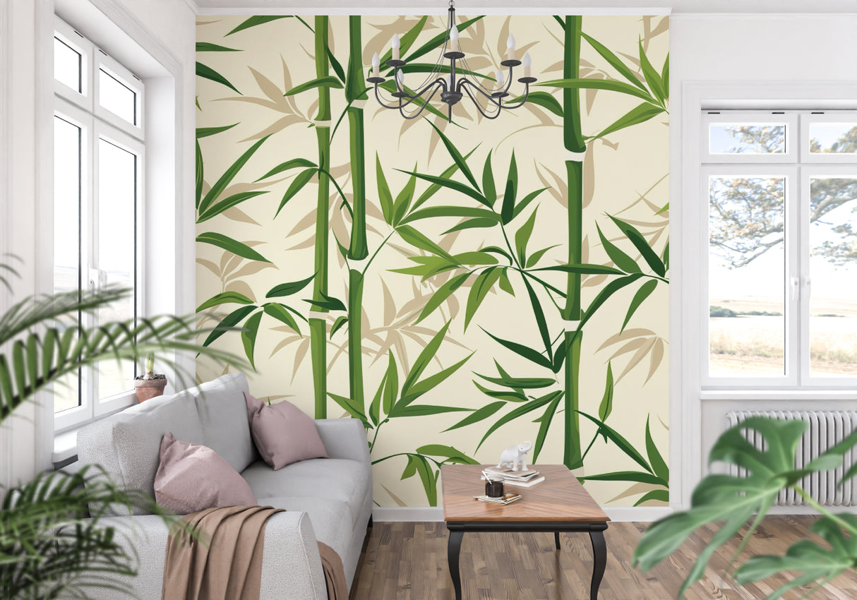 Oriental bamboo pattern transforming a home office into a zen workspace