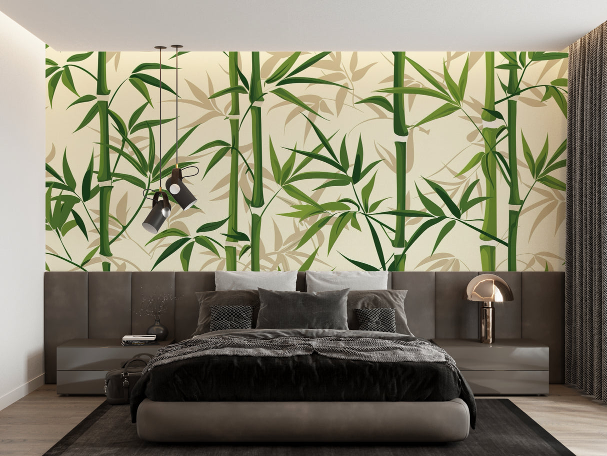 Natural bamboo wallpaper bringing calm to a dining room setting