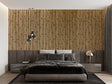 Bamboo wallpaper mural creating a serene atmosphere in a modern living room with minimal furniture