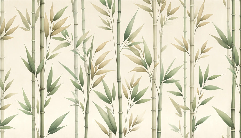 Bamboo wallpaper design file showing detailed sage green botanical pattern on cream background