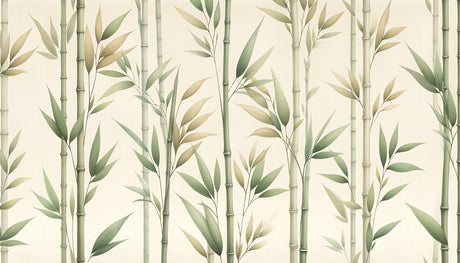 Bamboo wallpaper design file showing detailed sage green botanical pattern on cream background