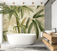 Bamboo wall mural creating a zen atmosphere in a modern living room with white furniture