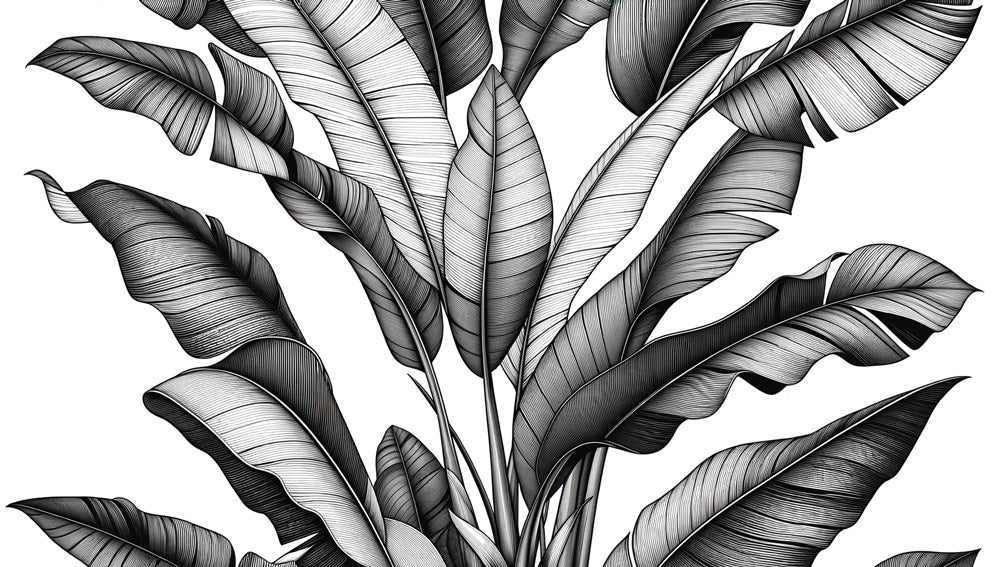 Black and white botanical design file showing detailed banana leaf pattern