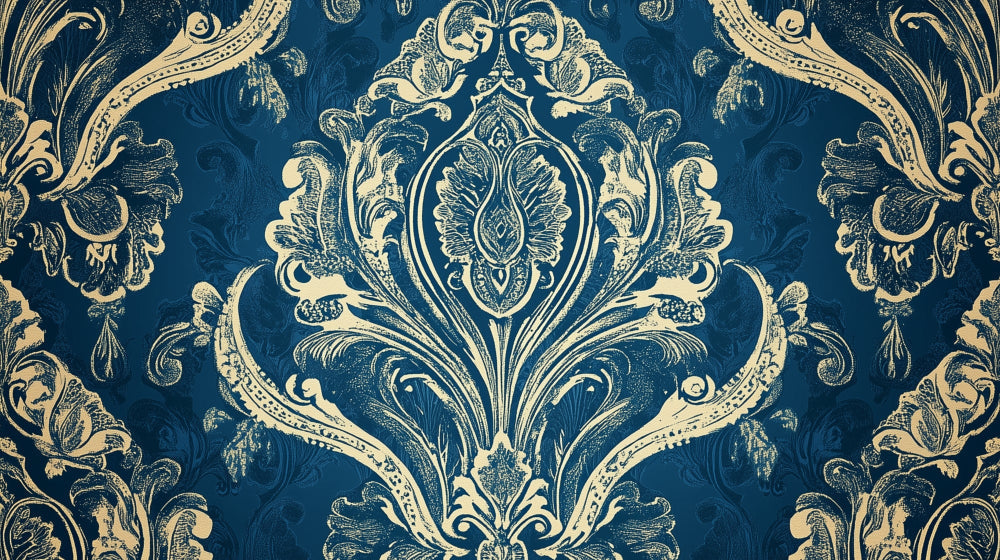 Blue and gold damask pattern design file showing intricate baroque details
