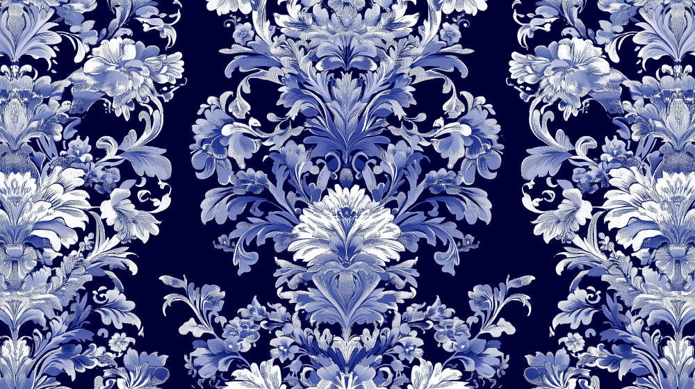 Royal blue damask pattern design file showing intricate baroque details and motifs