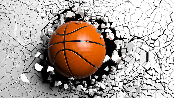 Basketball Breaking Through Wall design file showing detailed 3D effect and realistic textures