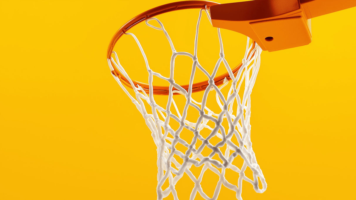 Basketball wallpaper mural styled in modern teen bedroom with gaming setup and yellow accents