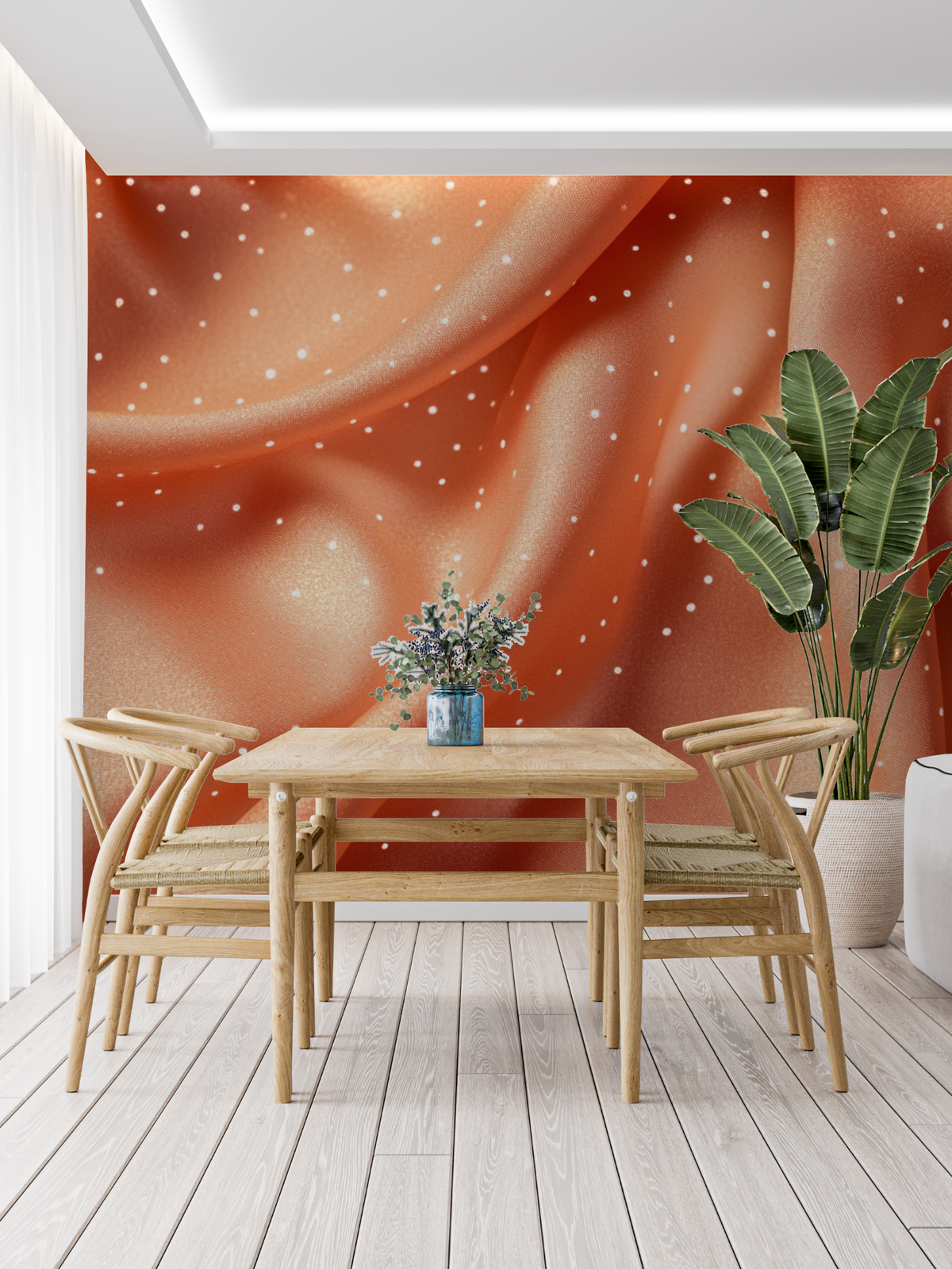 Abstract Mural Wallpaper | Terracotta with Golden Dots Design