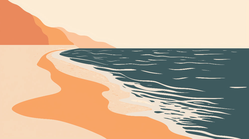 Abstract coastal minimalist design file showing flowing curves and clean lines in terracotta and teal