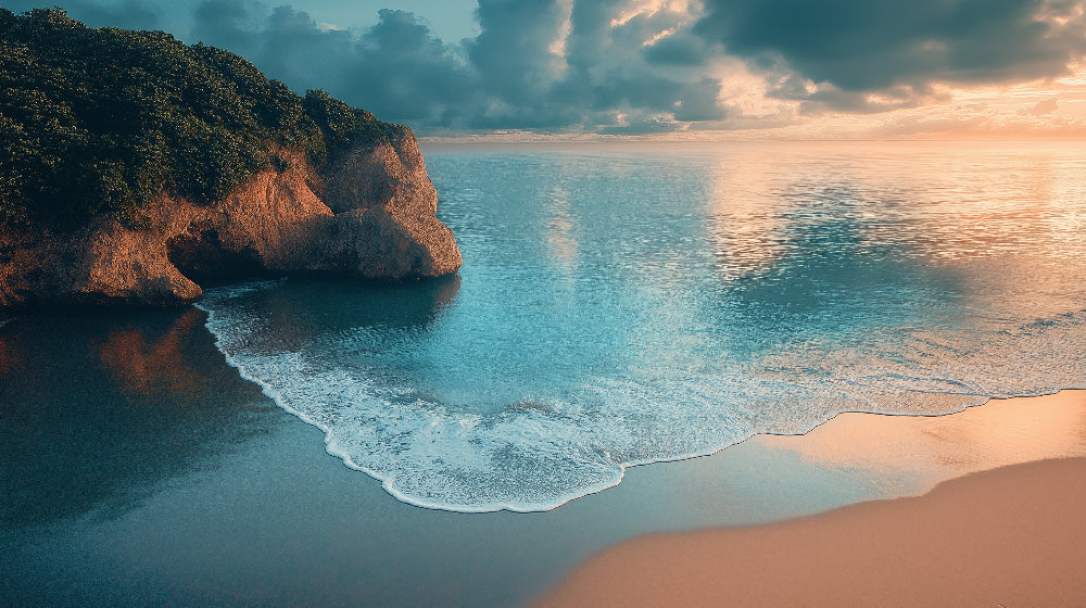 Coastal cliffs beach wallpaper design file showing detailed sunrise pattern and ocean waves