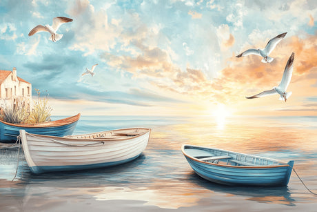 Beach wallpaper design file showing detailed seaside scene with boats and sunset