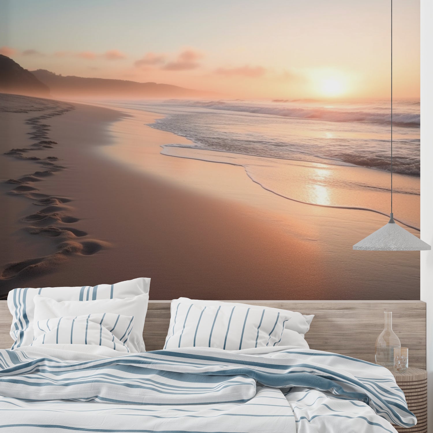 Ocean paradise mural creating calm atmosphere in master bedroom