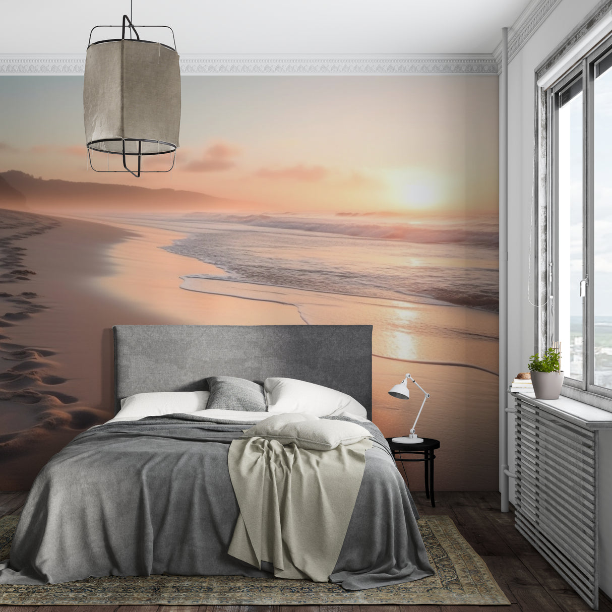 Sunset beach wallpaper transforming home office space