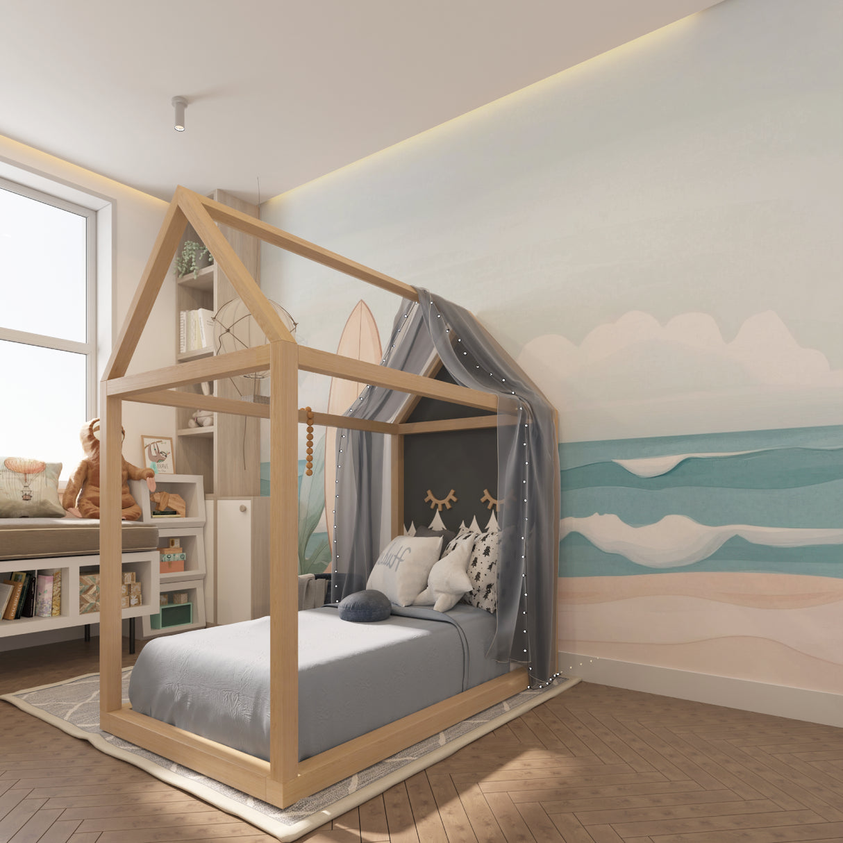Ocean wallpaper design adding beach feel to home office space