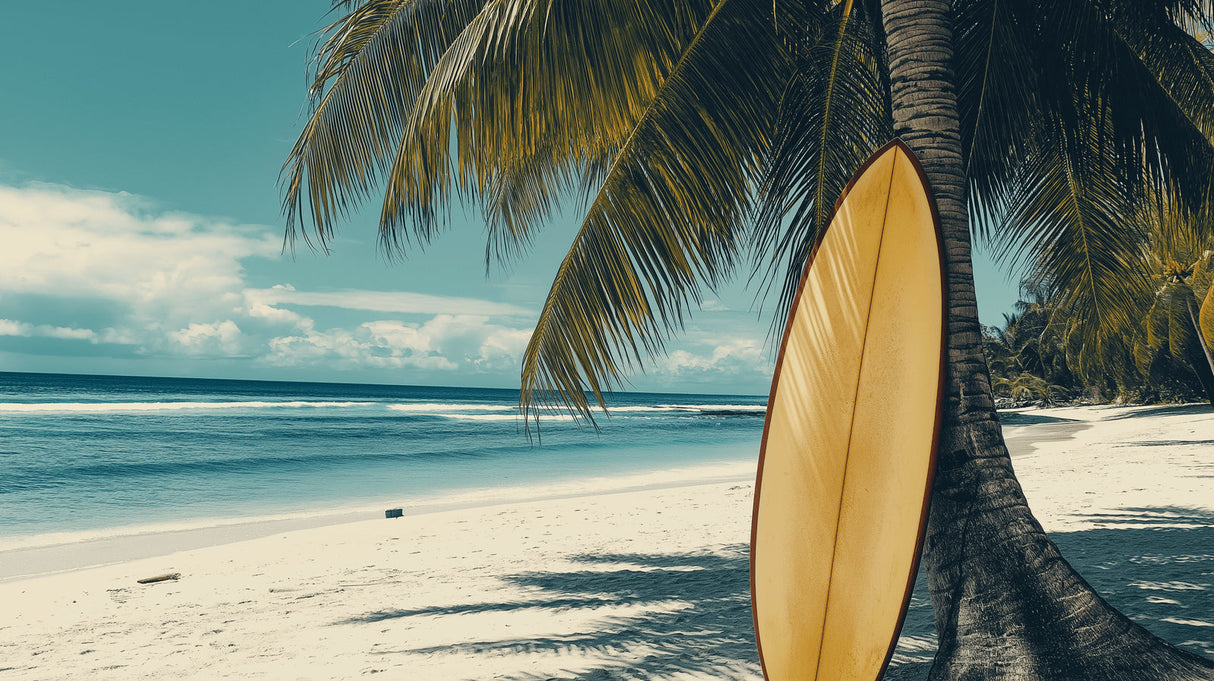Tropical beach wallpaper design file showing detailed palm trees and surfboard pattern