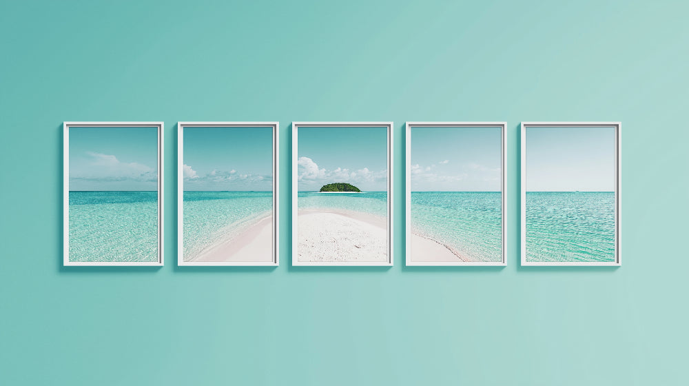 Beach paradise design file showing detailed turquoise waters and white sand panorama