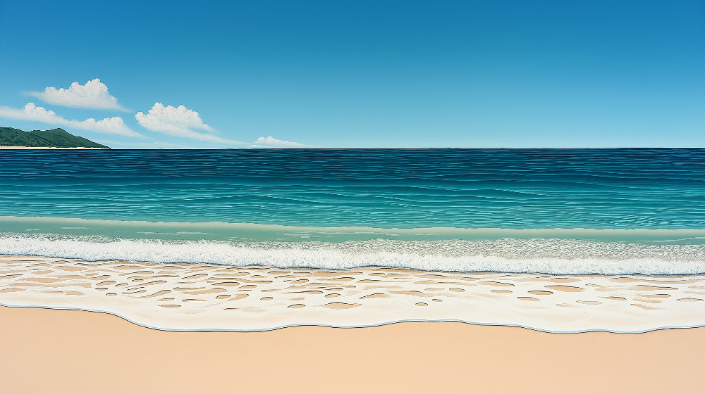Turquoise ocean and sandy shore design file showing detailed beach scene pattern
