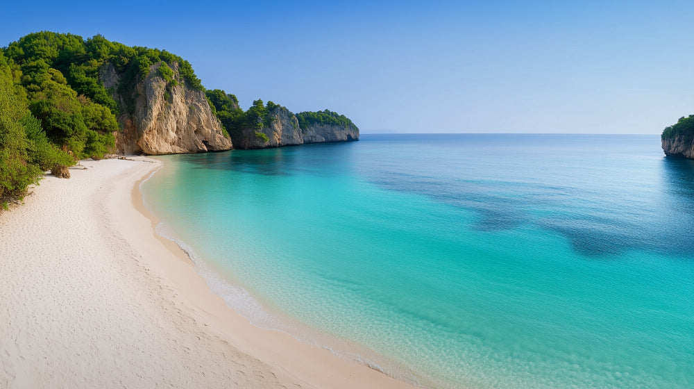 Turquoise ocean and white sand cove design file showing detailed beach paradise pattern