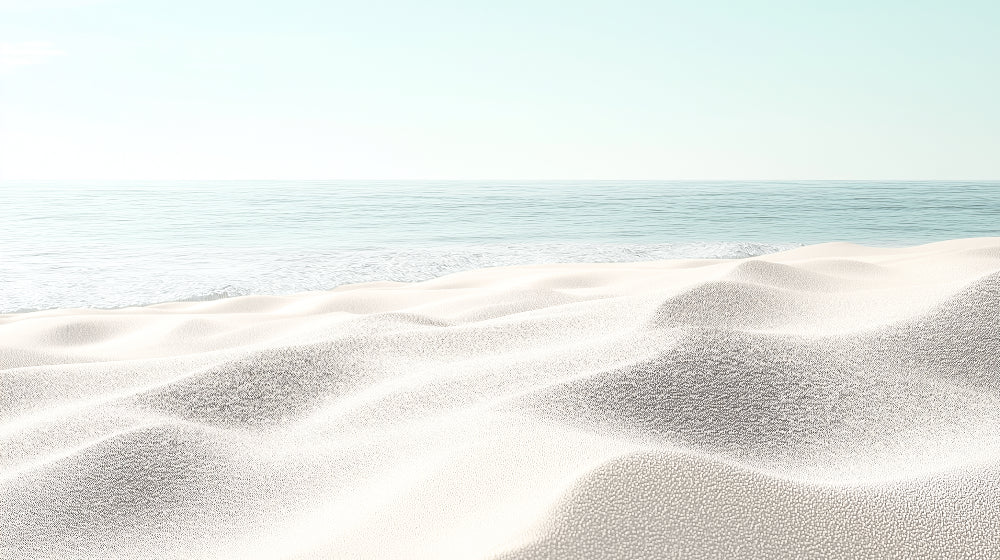 Calming beach wallpaper design file showing white sand dunes meeting turquoise ocean waters