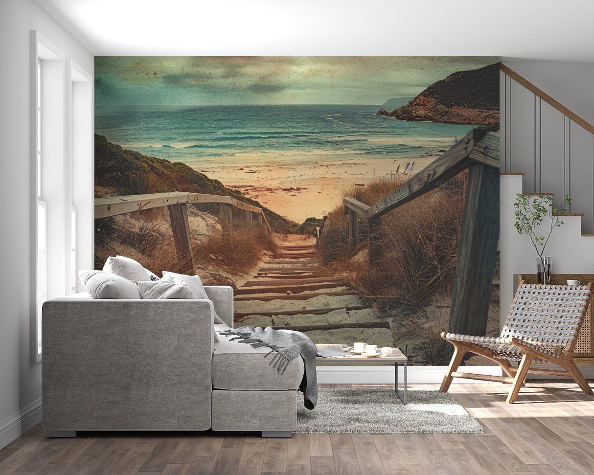 Coastal Path Wallpaper in master bedroom creating serene beach atmosphere
