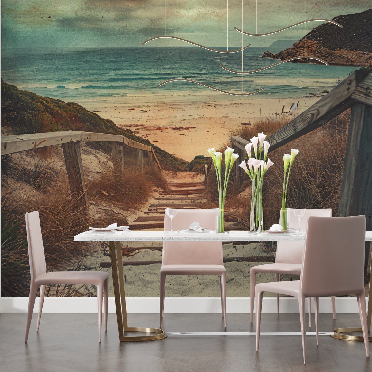 Beach Wallpaper Mural shown in bathroom creating spa-like atmosphere