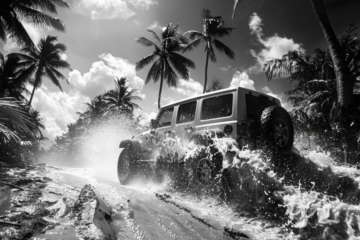 Beach rally wallpaper design file showing detailed palm trees and sports car pattern