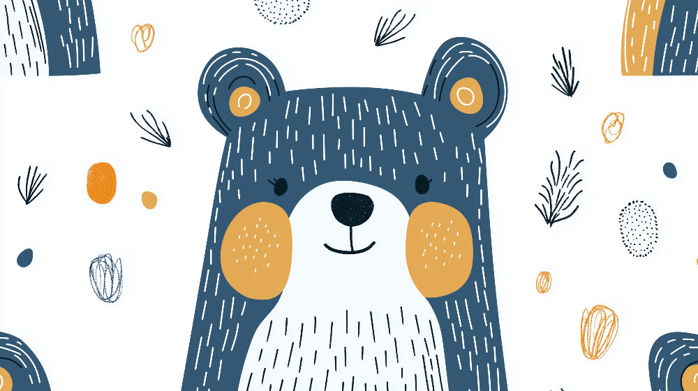 Bear wallpaper design file showing navy blue and gold pattern on white background