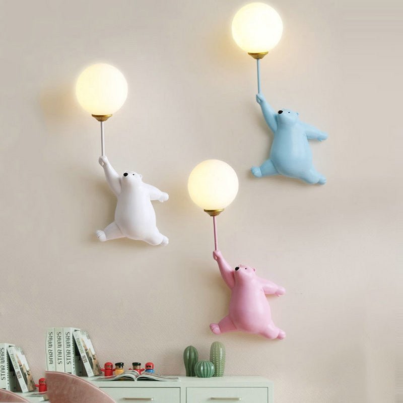 Kids Wall Lamp  Pink Bear Design With Globe Light - Detailed view