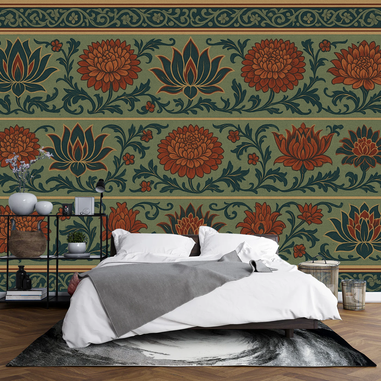 William Morris Mural Wallpaper Oriental Lotus Legacy - Detailed wallpaper pattern view
