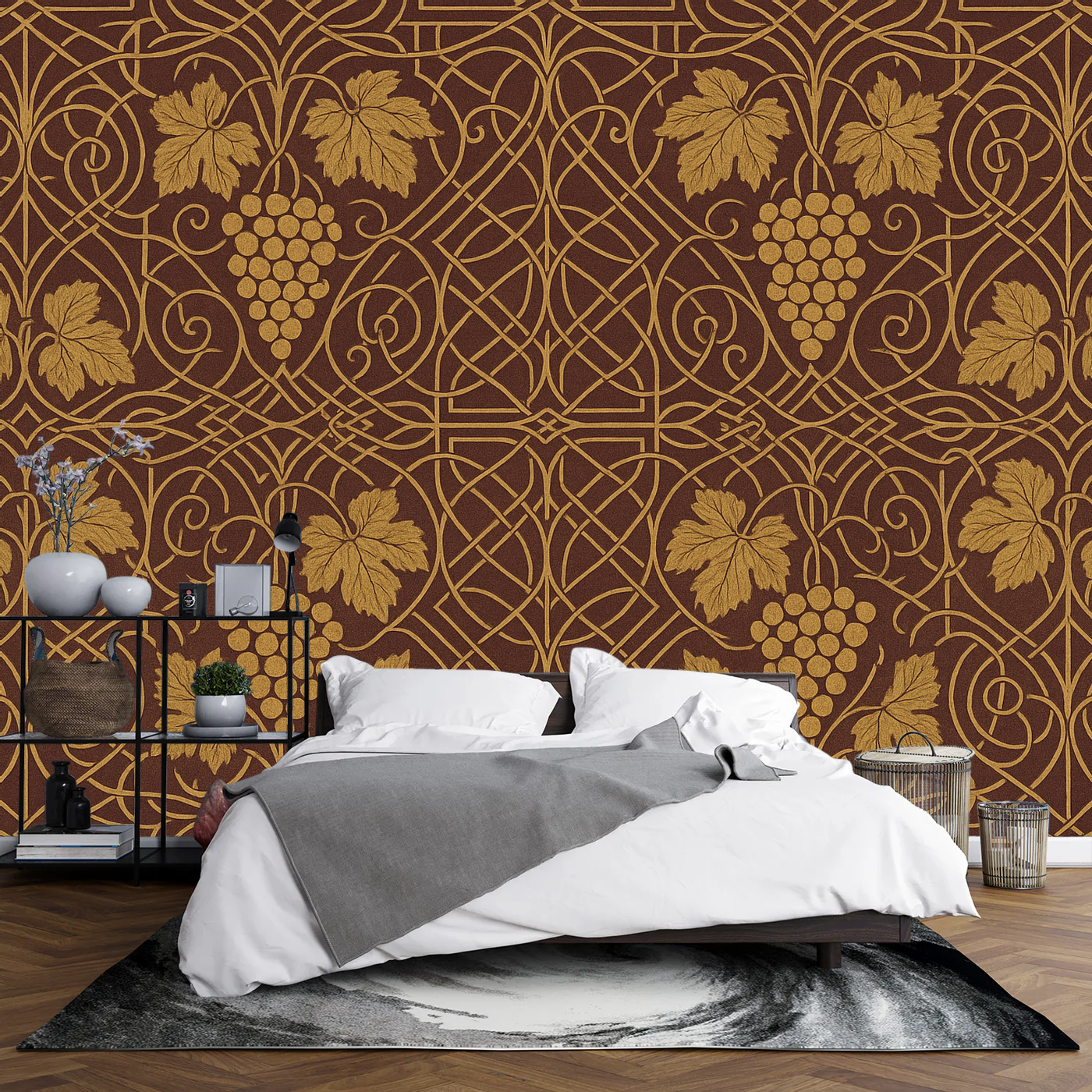 William Morris Geometric Mural Wallpaper  Nouveau Grape Vine Symmetry - Premium wallpaper design showcase