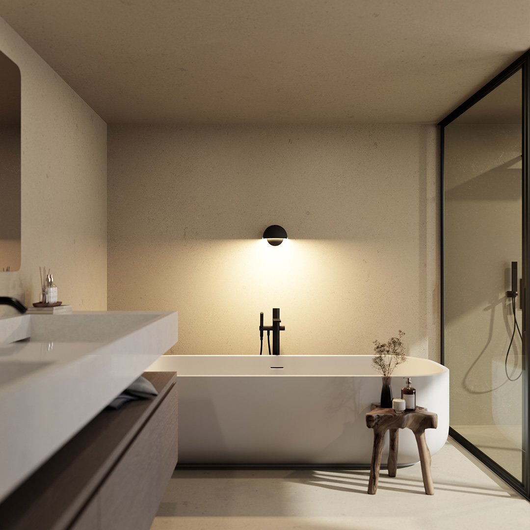 Modern LED Wall Light Black Aluminum Half Moon Design - Detailed view