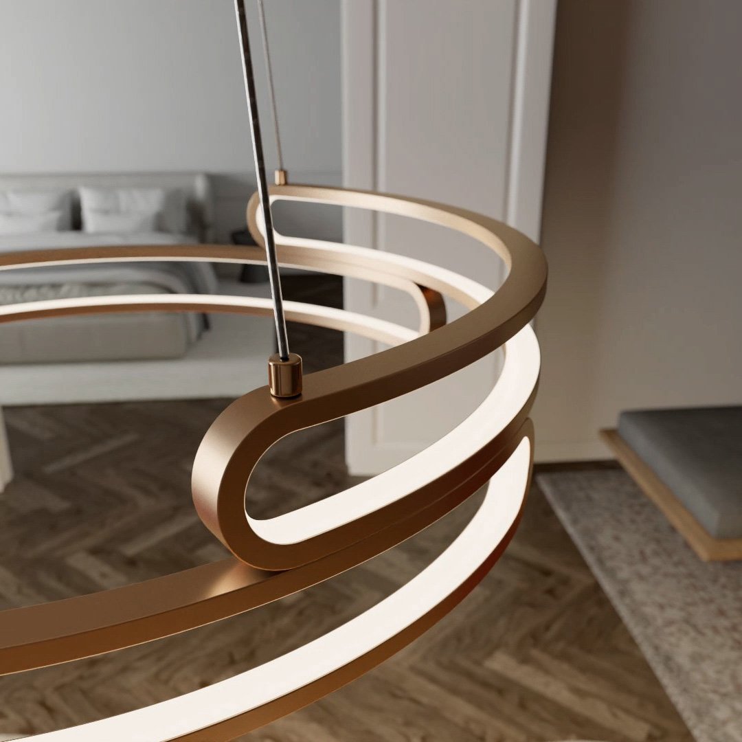 Modern LED Pendant Light  Circular Gold Metal Design - Detailed view