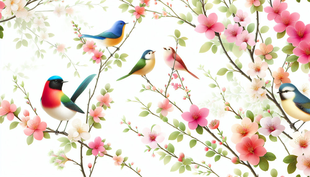 Bird and cherry blossom wallpaper design file showing detailed songbirds and pink blossoms pattern