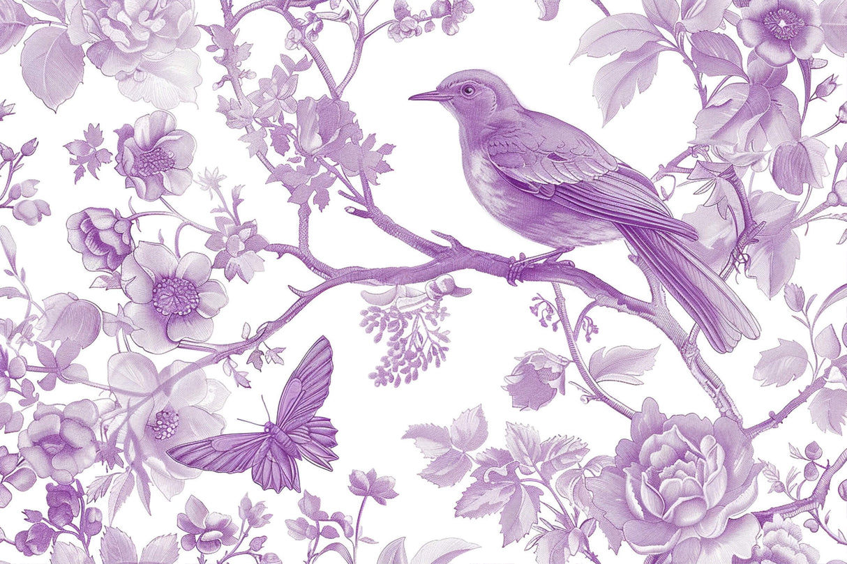 Purple bird and floral garden design file showing intricate pattern details