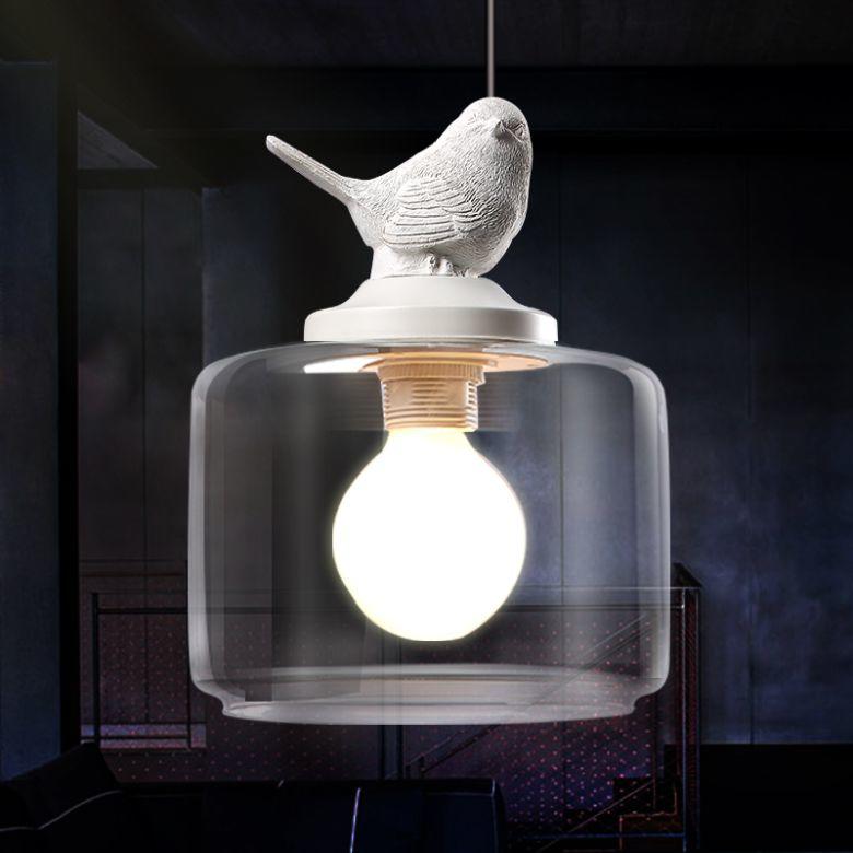 Modern Bird Pendant Light Glass Globe With Stone Accent - Detailed view