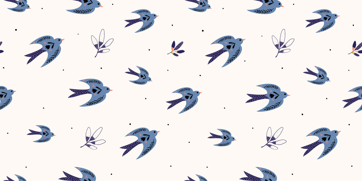 Blue swallows pattern design file showing detailed bird illustrations on white background