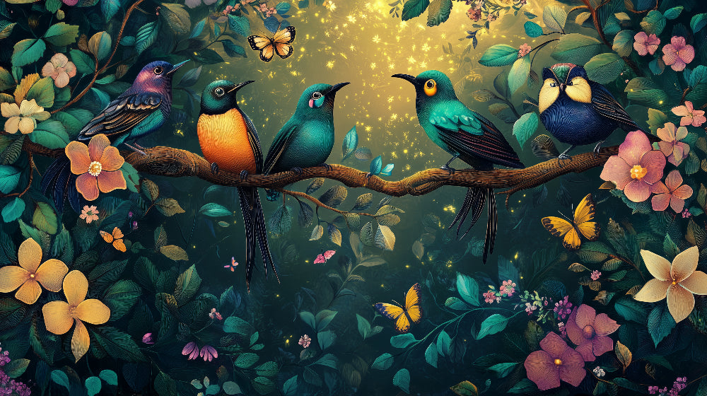Birds and butterflies design file showing intricate details and rich color palette