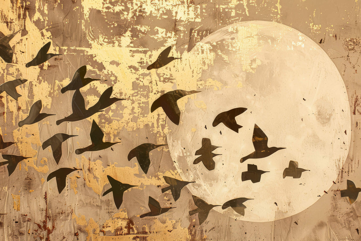 Birds migration pattern design file showing detailed golden sky and black silhouettes